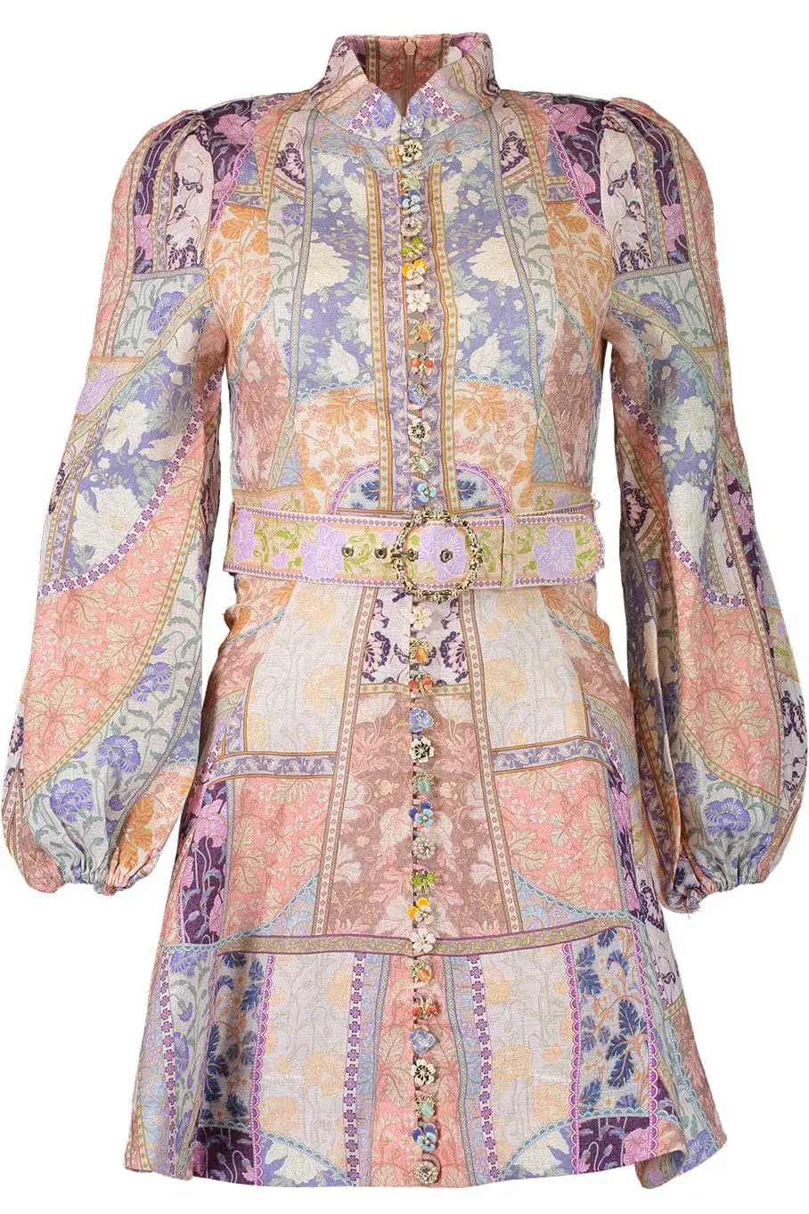 Zimmermann Kaleidoscope Buttoned Mini Dress Multi Swirl Floral Size 1 / Au 10 for rent on The Volte - main image