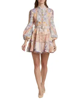Zimmermann Kaleidoscope Buttoned Mini Dress Multi Swirl Floral Size 1 / Au 10 for rent on The Volte - image 1