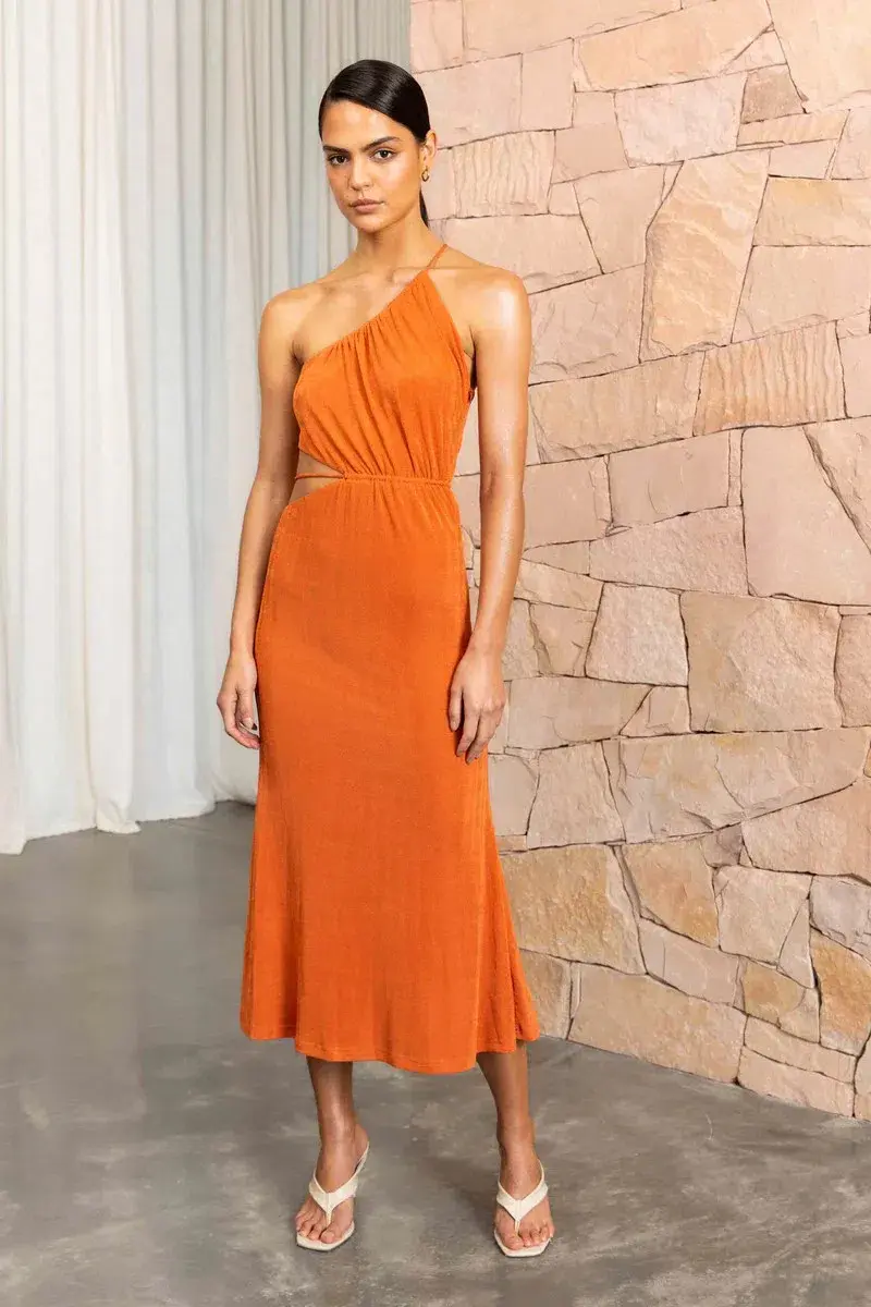 Misha Adara Midi Dress in Apricot Size 6/XS for rent on The Volte - main image