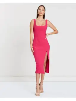 Bec & Bridge Hibiscus Midi Dress Magenta Pink Size AU 6