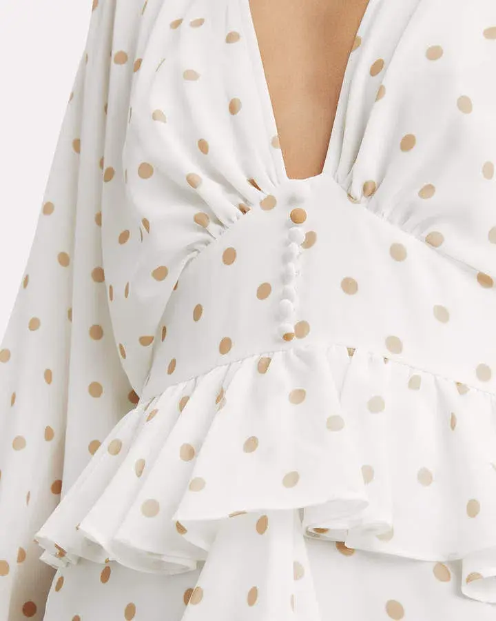 Shona Joy Polka Dot Ruffle Mini Dress White Size 10 for rent on The Volte - main image