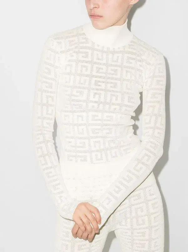 Givenchy Long Sleeve Jacquard Knit Top White Size 10 for rent on The Volte - main image