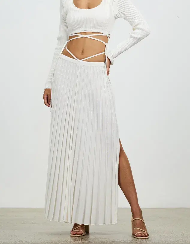 Christopher Esber Pleated Knit Tie Skirt White Size 10 for rent on The Volte - main image