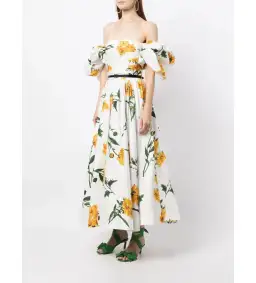 Leo Lin Marguerite Blanche Puff Sleeve Dress Marguerite Blanche Print Size 10 for rent on The Volte - image 1