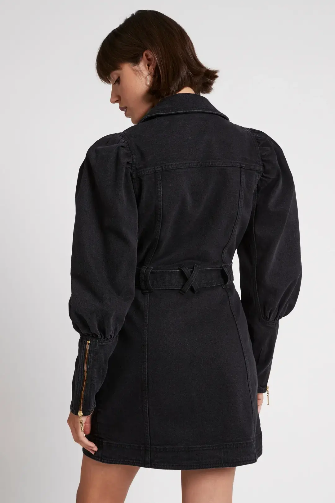 Aje Dione Denim Long Sleeve Mini Dress Black Size 8 for rent on The Volte - main image