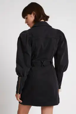 Aje Dione Denim Long Sleeve Mini Dress Black Size 8 for rent on The Volte - image 3