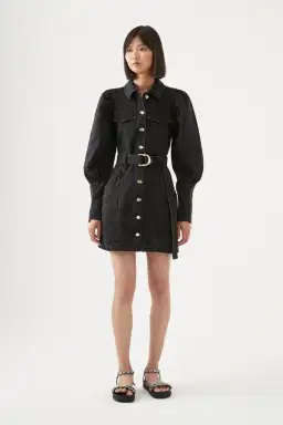 Aje Dione Denim Long Sleeve Mini Dress Black Size 8 for rent on The Volte - image 1