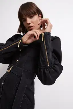 Aje Dione Denim Long Sleeve Mini Dress Black Size 8 for rent on The Volte - image 4