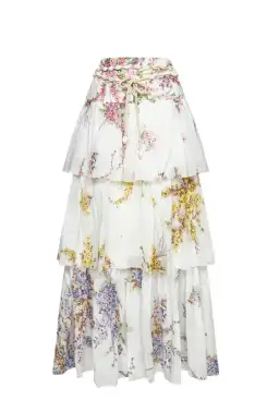 Zimmerman Jude Tiered Midi Skirt White Floral Size 2/ AU 12 for rent on The Volte - image 1