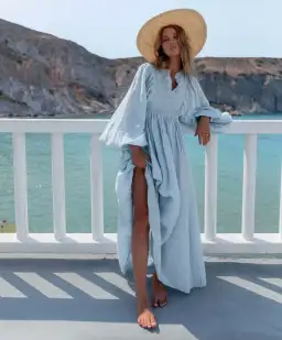 Kinga Csilla Mascali Linen Dress Blue Size 8 for rent on The Volte - image 4