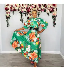 Leo Lin Florescence Midi Dress Green Floral Size 10 for rent on The Volte - image 1