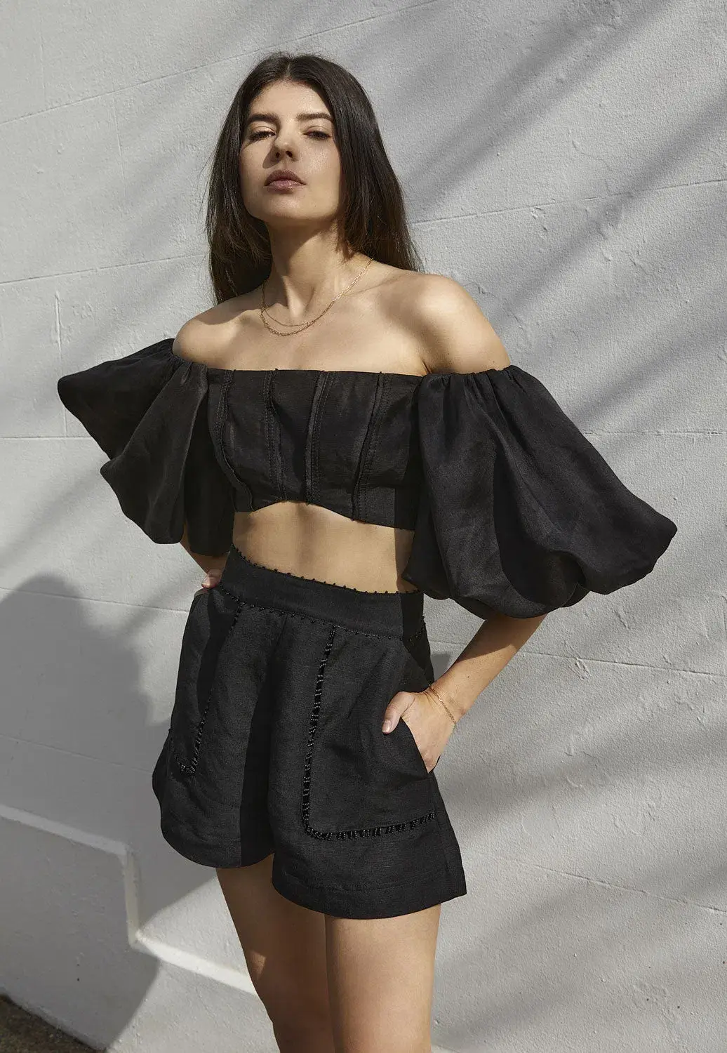 Aje Eugenie Top and Lucie Short Set Black Size 8 for rent on The Volte - main image