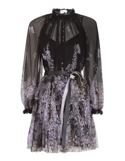 Zimmermann Botanica Lantern Mini Dress Black/Purple Size 0 / Au 8 for rent on The Volte - image 3