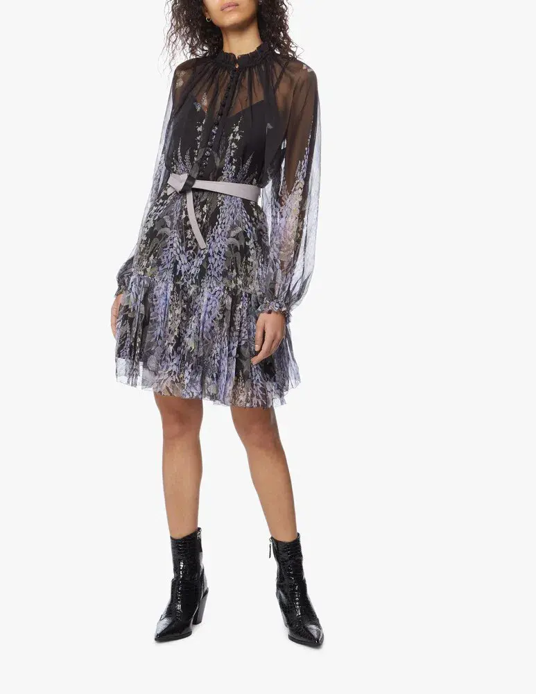 Zimmermann Botanica Lantern Mini Dress Black/Purple Size 0 / Au 8 for rent on The Volte - main image