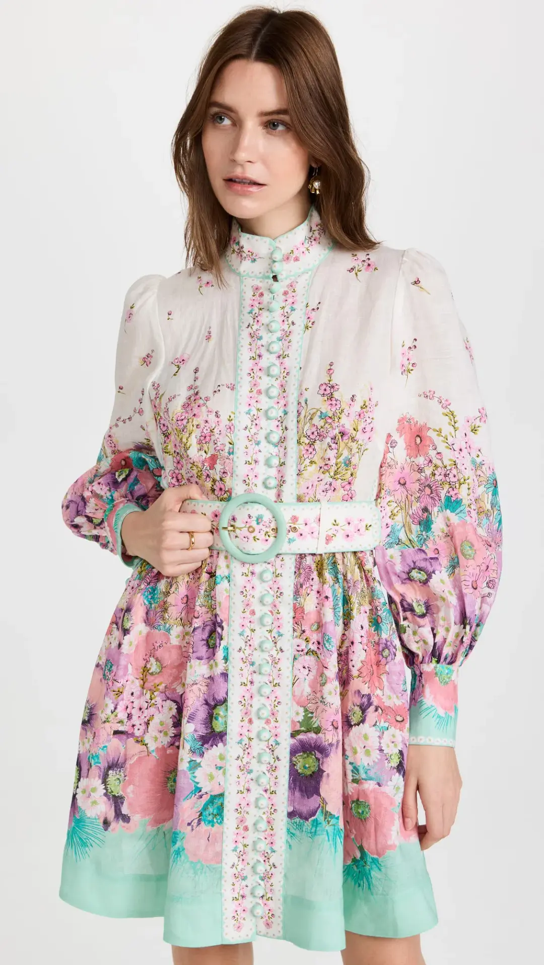 Zimmermann Jude Buttoned Mini Dress Aqua Gradient Floral Size 0P / Au 6 for rent on The Volte - main image