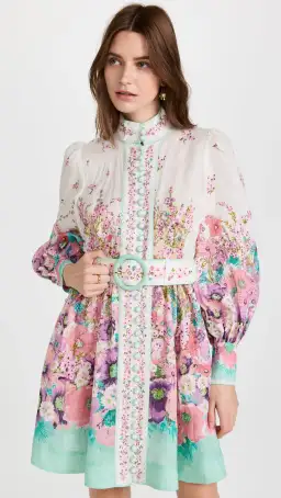 Zimmermann Jude Buttoned Mini Dress Aqua Gradient Floral Size 0P / Au 6 for rent on The Volte - image 2