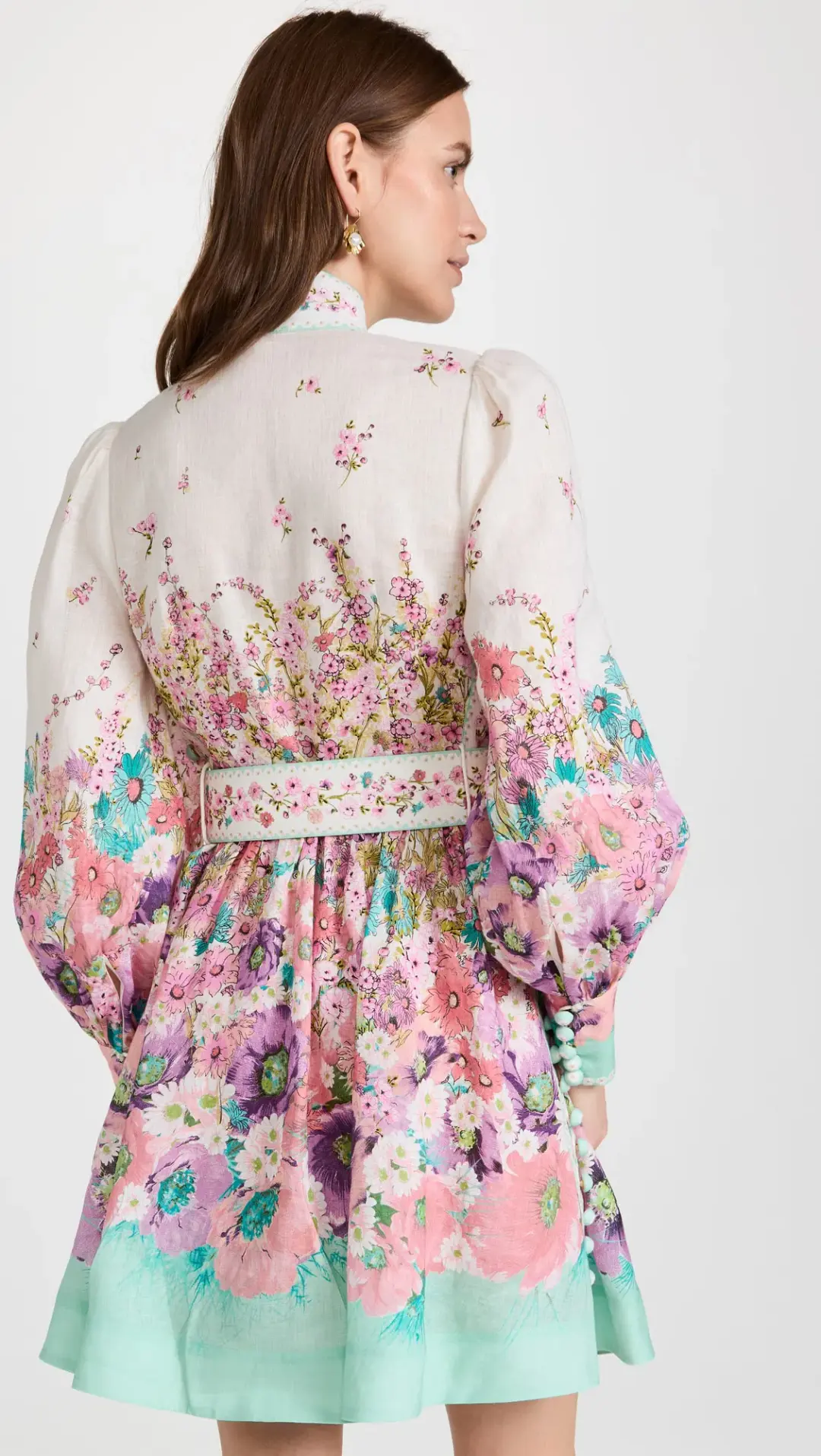 Zimmermann Jude Buttoned Mini Dress Aqua Gradient Floral Size 0P / Au 6 for rent on The Volte - main image