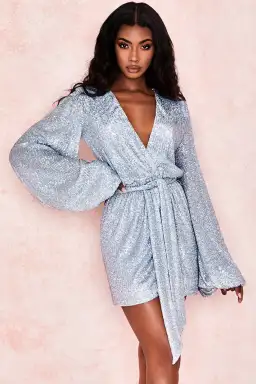 House of CB Verona Wrap Mini Dress Silver Size XS / Au 6 for rent on The Volte - image 1