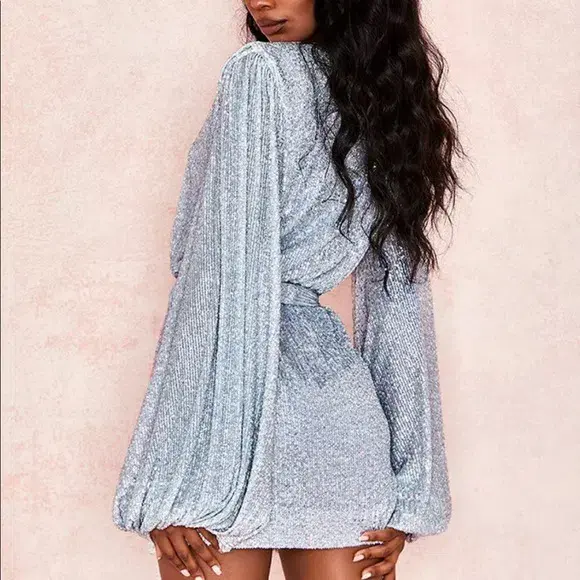 House of CB Verona Wrap Mini Dress Silver Size XS / Au 6 for rent on The Volte - main image