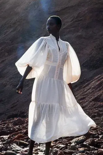 Shona Joy Charlotte High Neck Midi Dress Ecru Size 6 for rent on The Volte - main image