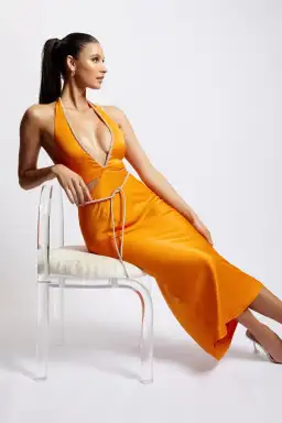 Meshki Lila Diamante Rope Midi Dress in Mandarin Size 12 for rent on The Volte - image 3