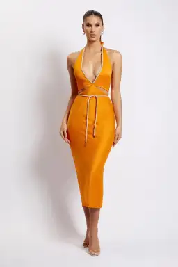 Meshki Lila Diamante Rope Midi Dress in Mandarin Size 12 for rent on The Volte - image 1