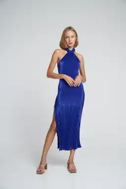 L'Idee Soiree Halter Midi Dress In Cobalt Blue Size 10 for rent on The Volte - image 2