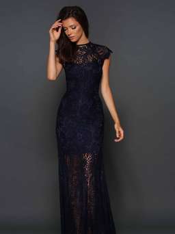 Elle Zeitoune Demi Lace Gown Navy Size 12 for rent on The Volte - image 1