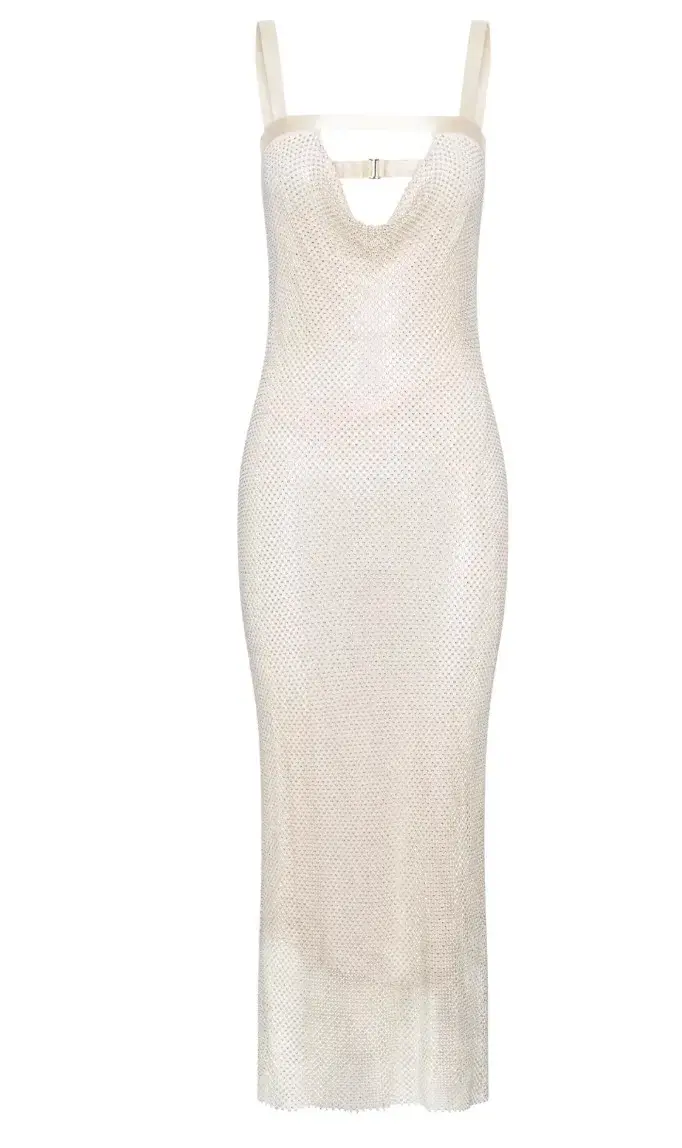 Meshki Mehry Diamante Mesh Cowl Dress Cream Size M-L / Au 10-12 for rent on The Volte - main image