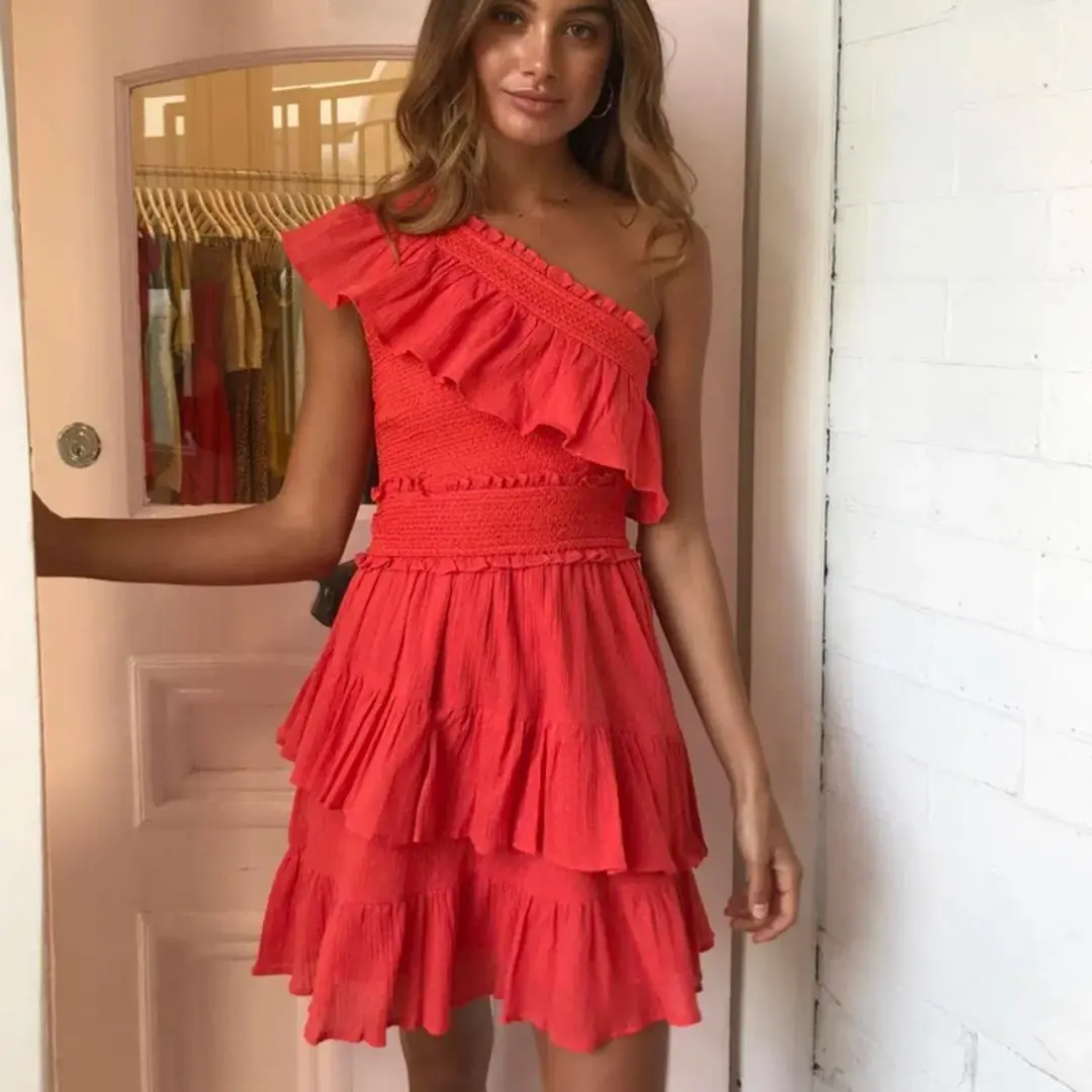 Steele Bisou One Shoulder Mini Dress Red Size M for rent on The Volte - main image