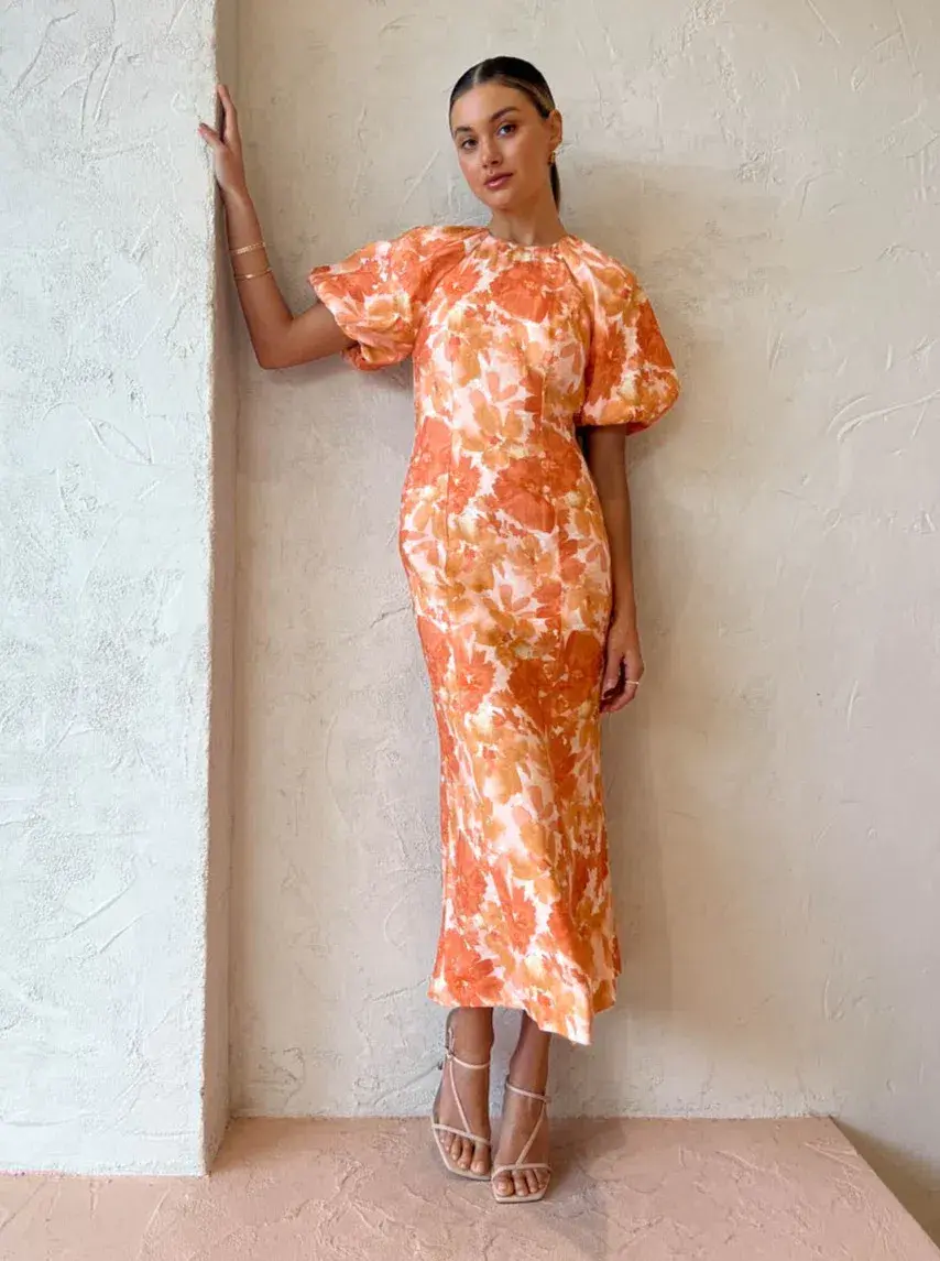 Significant Other - Elena Short Sleeve Midi Dress Scarlet Poppy - Size 6 for rent on The Volte - main image