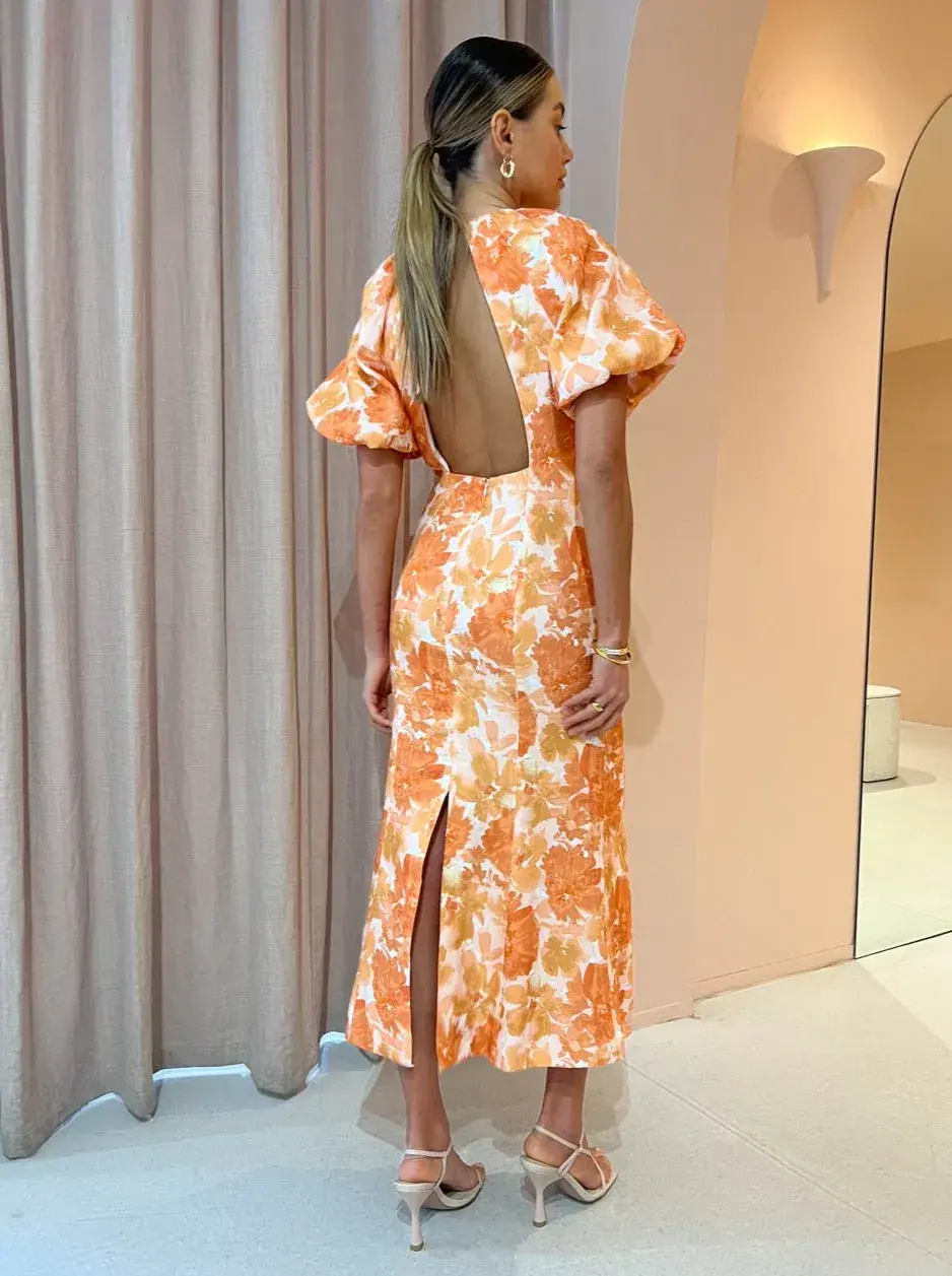 Significant Other - Elena Short Sleeve Midi Dress Scarlet Poppy - Size 6 for rent on The Volte - main image