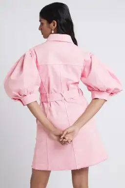 Aje Triada Button Denim Puff Sleeve Dress Pink Size 8 for rent on The Volte - image 4
