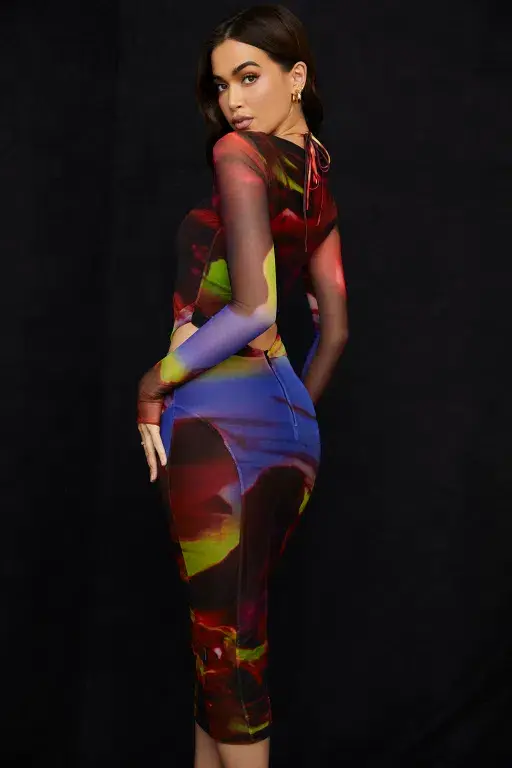 House of CB Marina Printed Cut Out Midi Dress Print Size S / Au 8 for rent on The Volte - main image