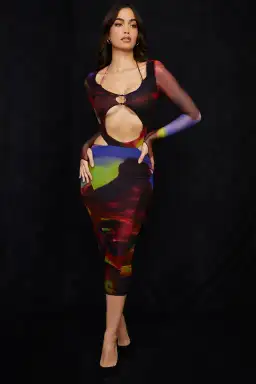 House of CB Marina Printed Cut Out Midi Dress Print Size S / Au 8 for rent on The Volte - image 1