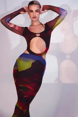 House of CB Marina Printed Cut Out Midi Dress Print Size S / Au 8 for rent on The Volte - image 4