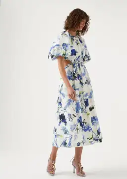 Aje Capucine Puff Sleeve Midi Dress Blue Floral Size 10 for rent on The Volte - image 2