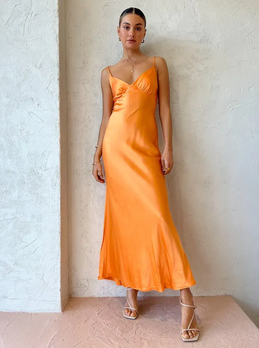 Bec & Bridge Amber V Maxi Dress in Nectarine Orange Size 6 for rent on The Volte - main image