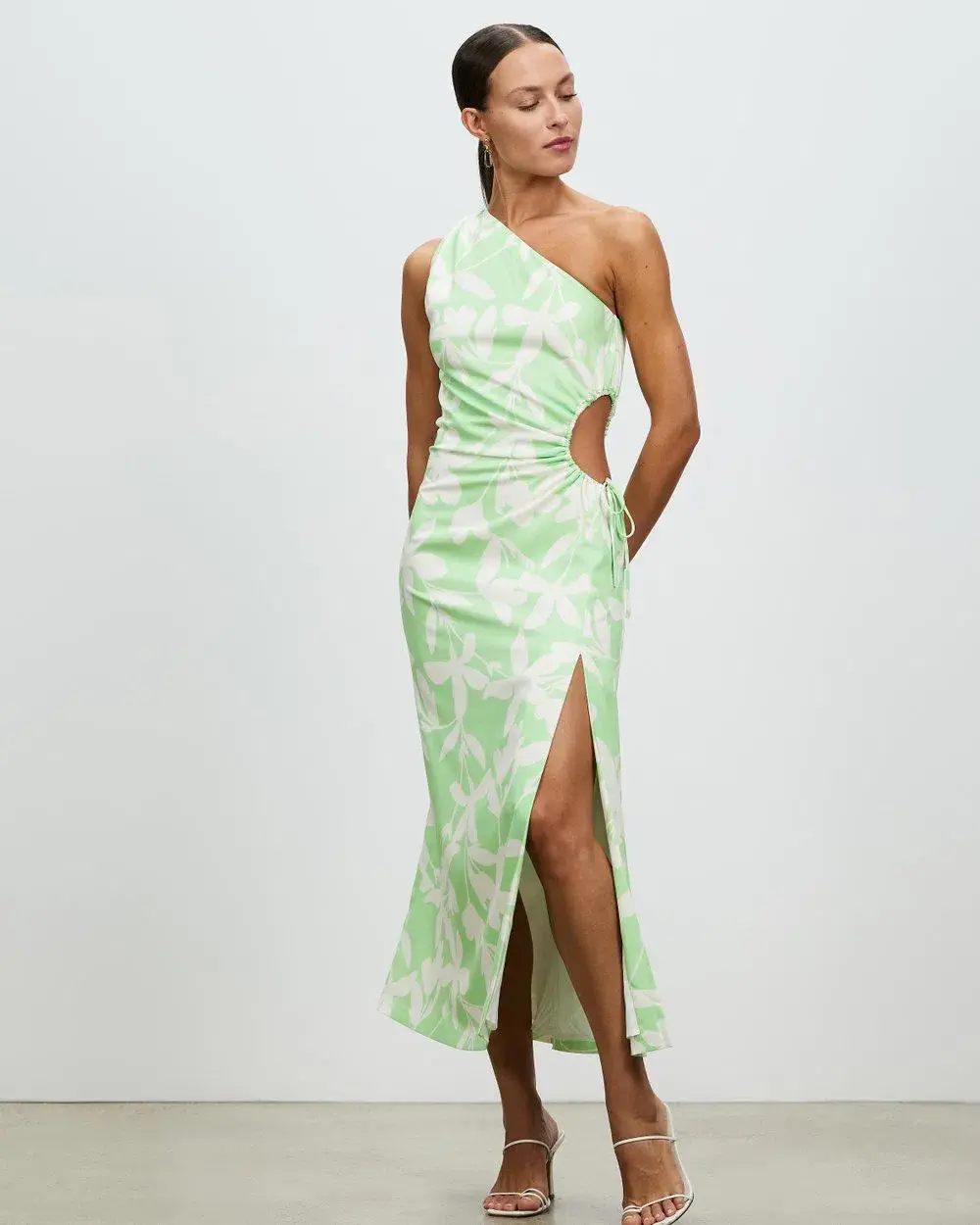 Lover Maldives One Shoulder Dress Green Print Size 10 for rent on The Volte - main image