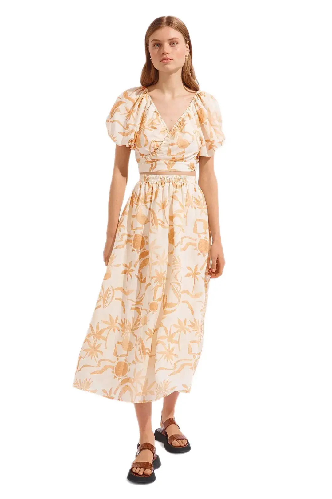 Steele Jules Skirt and Murphy Top in Sand Palmette Print Size M/AU 10 for rent on The Volte - main image