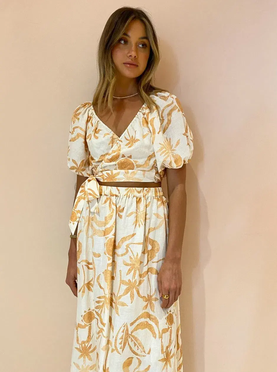 Steele Jules Skirt and Murphy Top in Sand Palmette Print Size M/AU 10 for rent on The Volte - main image