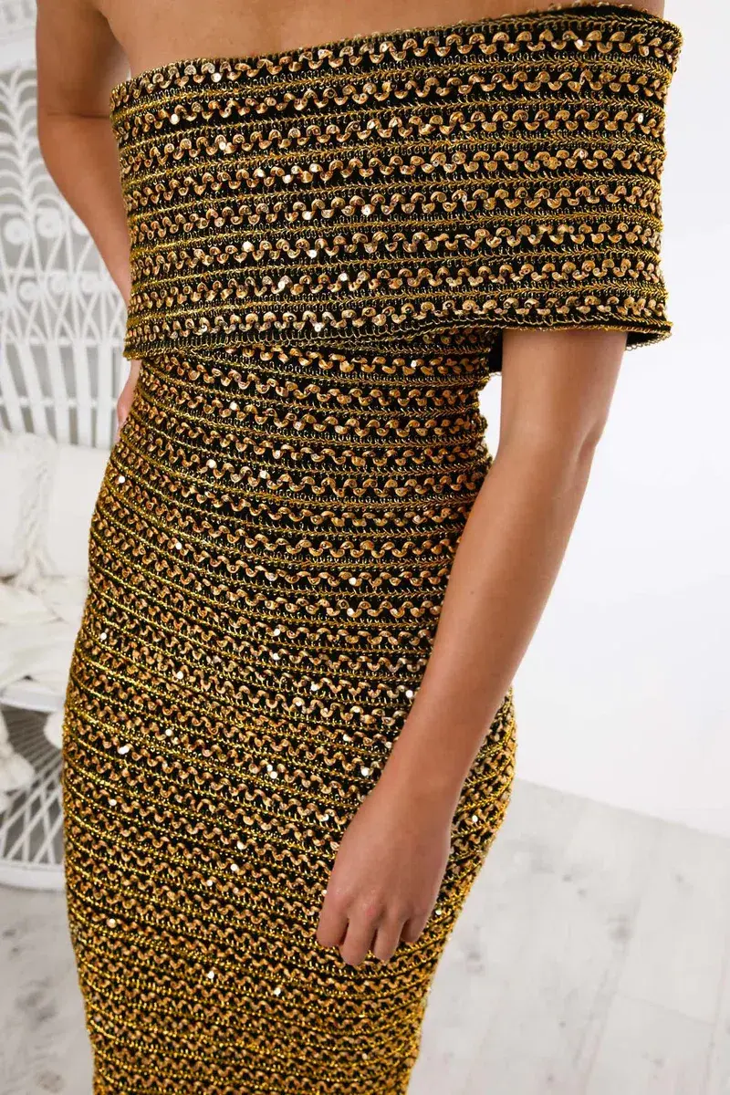 Eliya the Label Isobelle Dress Gold Size 6 for rent on The Volte - main image