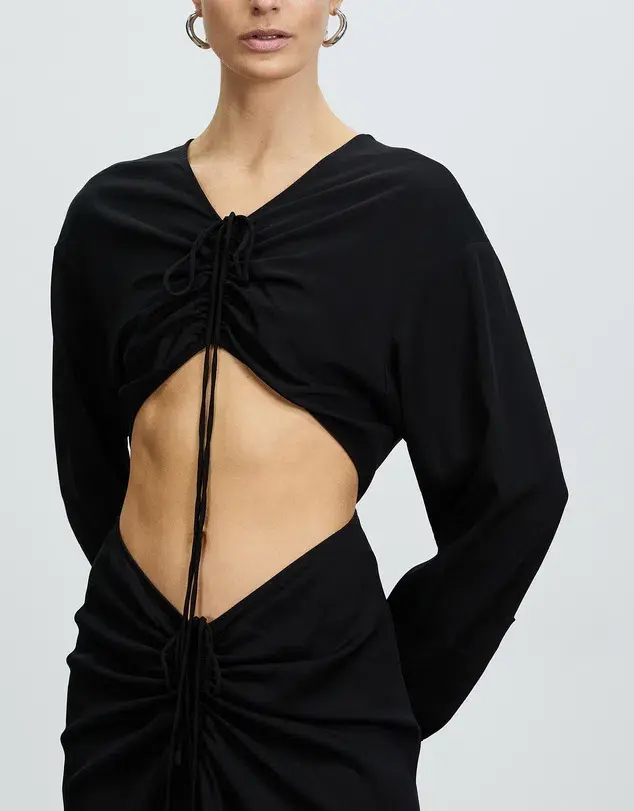 Christopher Esber Ruched Disconnect Shirt Dress Black Size 10 / M for rent on The Volte - main image