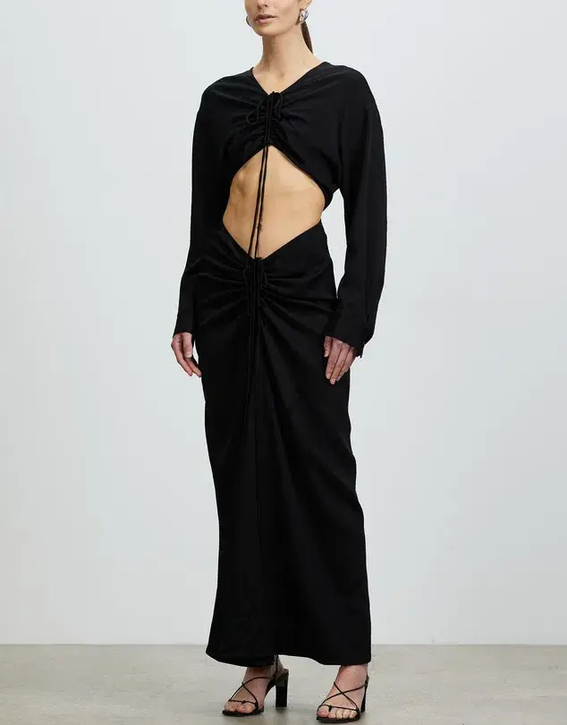 Christopher Esber Ruched Disconnect Shirt Dress Black Size 10 / M for rent on The Volte - main image