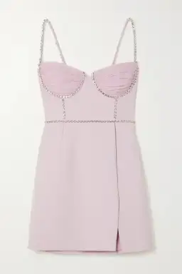 Self Portrait Crystal Embellished Crepe and Ruched Chiffon Mini Dress Pink Size 8 for rent on The Volte - image 3