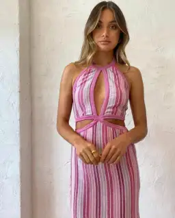 Suboo Fuchsia Metallic Beck Halter Cut Out Dress Size XS/ AU 6 for rent on The Volte - image 3