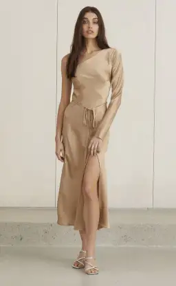 Bec and Bridge Classic One Shoulder Dress Gold Size 8 for rent on The Volte - image 1