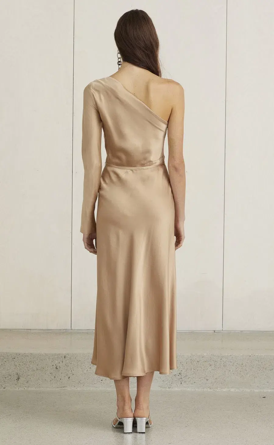 Bec and Bridge Classic One Shoulder Dress Gold Size 8 for rent on The Volte - main image