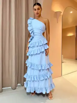 By Nicola Adrift Frill Maxi Dress Blue Size 14 for rent on The Volte - image 1