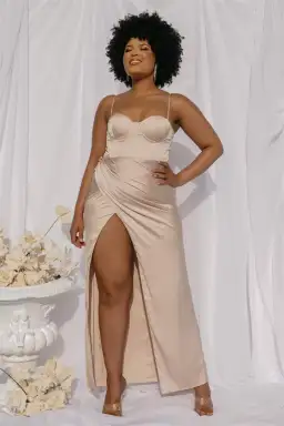 Meshki Daniella Cupped Split Maxi Dress Champagne Size XS / Au 6 for rent on The Volte - image 1